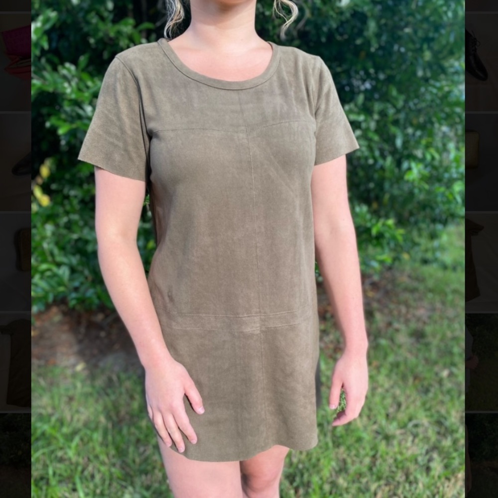Olive Green Suede Shift Dress